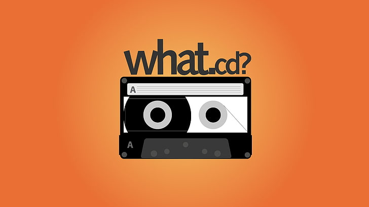 cinta de cassette en blanco y negro, What.CD, naranja, cassette, música, audio cassete, vintage, fondo naranja, ilustraciones, Fondo de pantalla HD