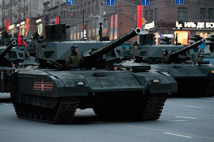 black and gray battle tank, tank, Moscow, parade, armata, rehearsal, t-14, HD wallpaper