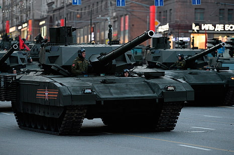 Tanque de batalla negro y gris, tanque, Moscú, desfile, armata, ensayo, t-14, Fondo de pantalla HD HD wallpaper