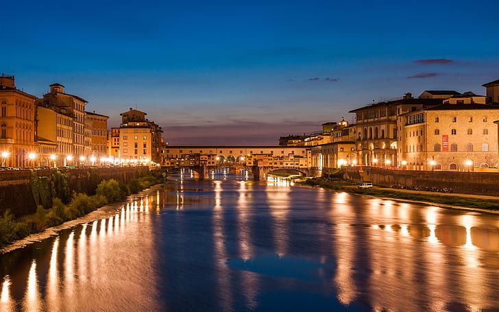 Noche, Venecia, hermosa Italia, río, casas, luces, Noche, Venecia, hermosa, Italia, río, casas, luces, Fondo de pantalla HD