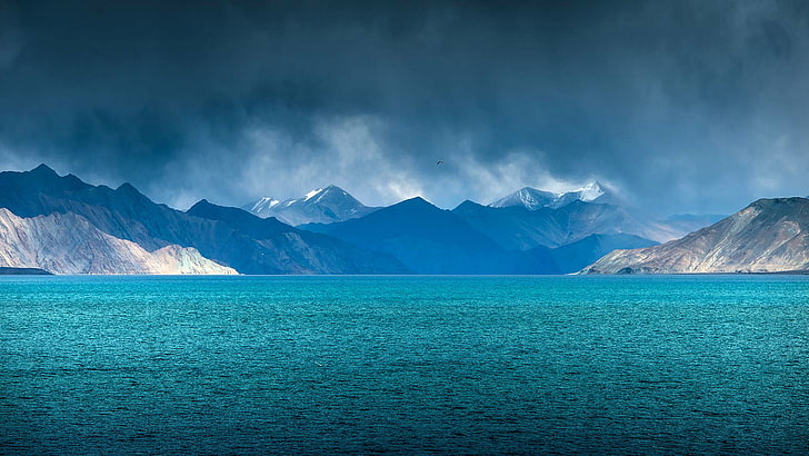 clouds, lake, rain, India, Jammu and Kashmir, Pangong, Ladakh, HD wallpaper