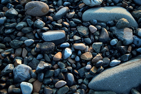 szaro-czarny kamień, morskie kamienie, kamyki, formy, Tapety HD HD wallpaper