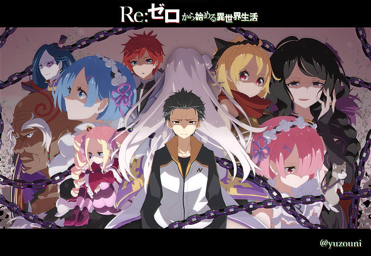 Anime, Re: ZERO -Starting Life in Another World-, Beatrice (Re: ZERO), Elsa Granhiert, Emilia (Re: ZERO), Feltro (Re: ZERO), Ram (Re: ZERO), Re: Zero, Reinhard vanAstrea, Rem (Re: ZERO), Rom (Re: Zero), Roswaal L. Mathers, Subaru Natsuki, HD papel de parede