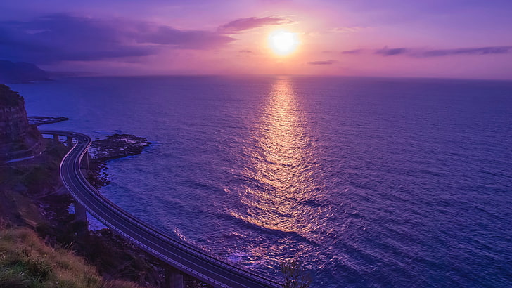 Purple Sunset Reflection 4K, puesta de sol, púrpura, reflexión, Fondo de pantalla HD