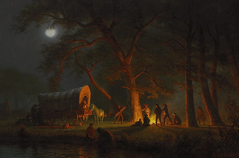 ludzie, obraz, wagon, łóżko, gatunek, Albert Bierstadt, Oregon Trail, Tapety HD HD wallpaper