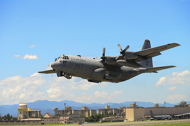 C-130ヘラクレス、軍用輸送機、米空軍、米軍、 HDデスクトップの壁紙