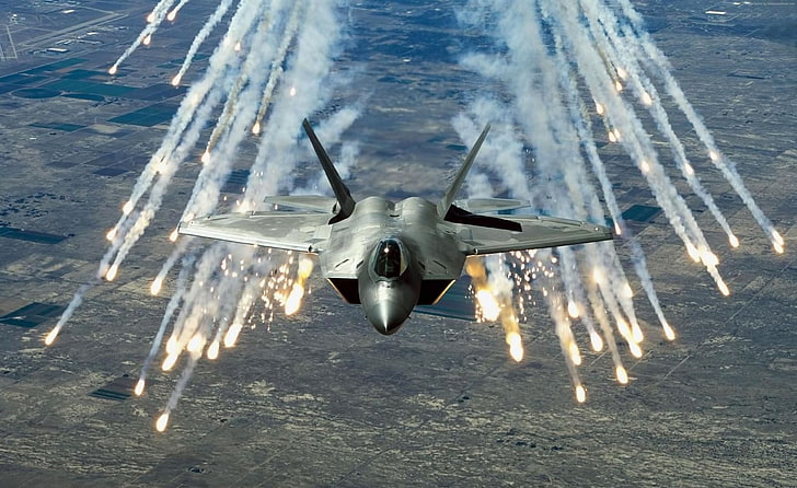 Raptor F-22, Martin, air superiority fighter, stealth, U.S. Air Force, shooting, HD wallpaper
