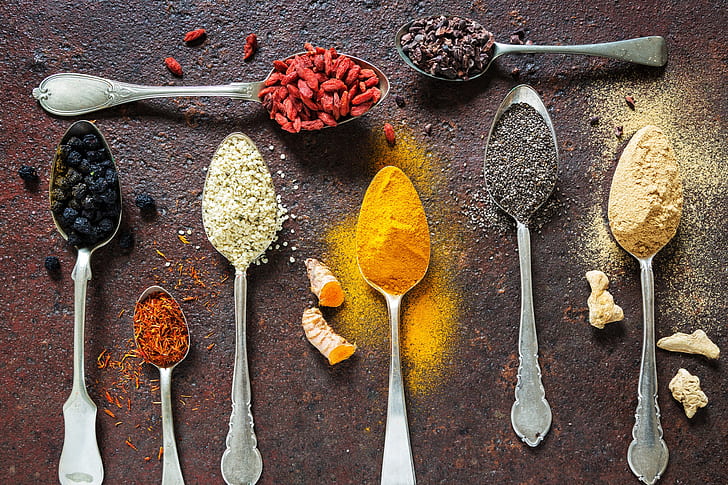 spoon, spices, food, colorful, Black pepper (Spice), HD wallpaper