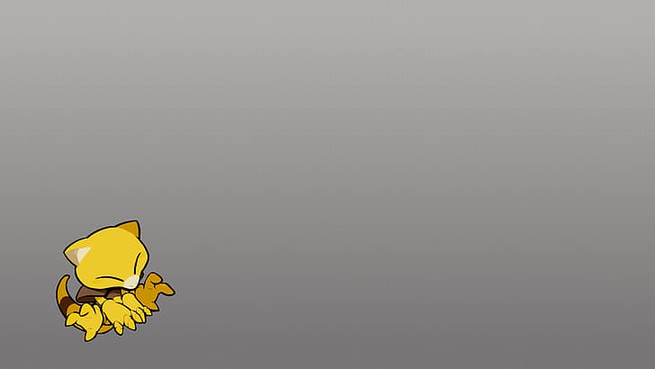 Abra, Pokémon, Pokemon First Generation, Nintendo, fictional creatures, ears, fox ears, tail, closed eyes, video games, retro games, GameBoy, monochrome, simple background, minimalism, selective coloring, claws, paws, sitting, HD wallpaper
