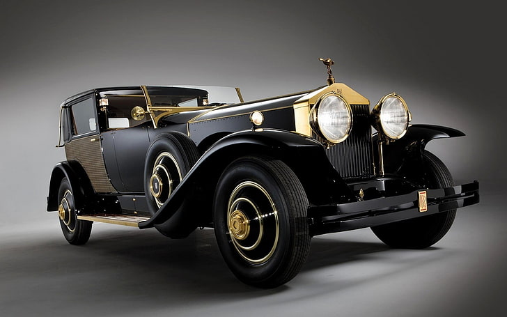 Vintage coche negro, Rolls-Royce, coche, vintage, Oldtimer, fondo simple, Fondo de pantalla HD