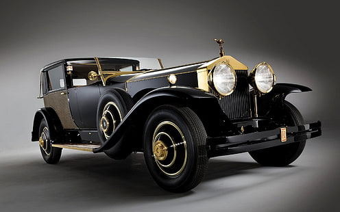vintage svart bil, Rolls-Royce, bil, vintage, Oldtimer, enkel bakgrund, HD tapet HD wallpaper