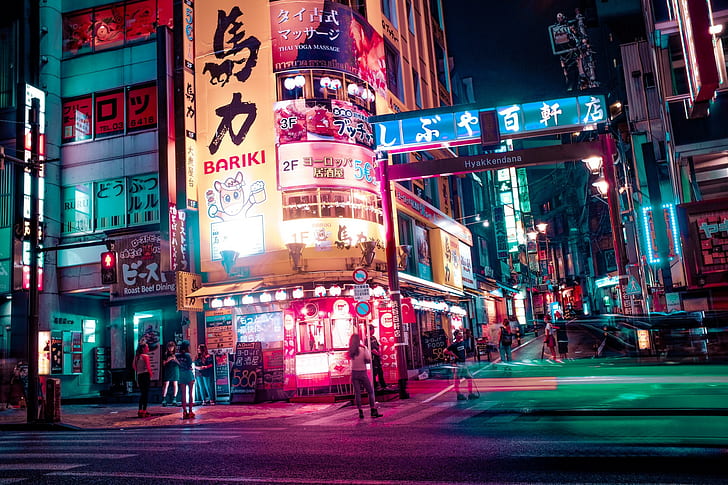 Japón, Tokio, noche, urbano, luces, neón, calle, Fondo de pantalla HD