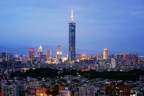 Künstlich Geschaffen, Taipeh 101, Gebäude, Stadt, Stadtansicht, Wolkenkratzer, Taipeh, Taiwan, HD-Hintergrundbild HD wallpaper