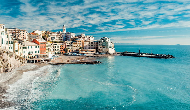Italia, pantai, laut, bangunan, Wallpaper HD