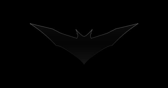 Batman, logotyp, Batman-logotyp, svart, enkel bakgrund, minimalism, krom, batvingar, grå, HD tapet HD wallpaper