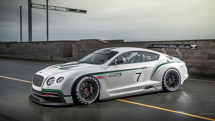 รถสปอร์ตสีขาว Bentley Continental GT3 เบนท์ลีย์รถสีเงินยานพาหนะรถยนต์, วอลล์เปเปอร์ HD