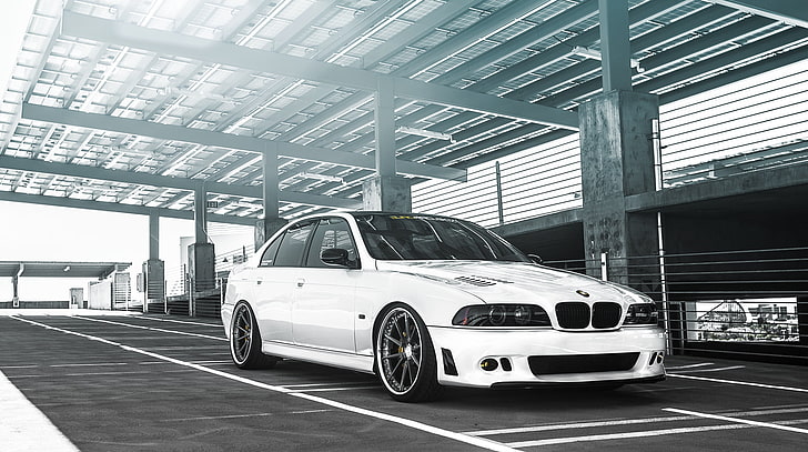 sedan BMW putih, bmw m5, tuning, putih, 5 seri, sedan, e39, Wallpaper HD