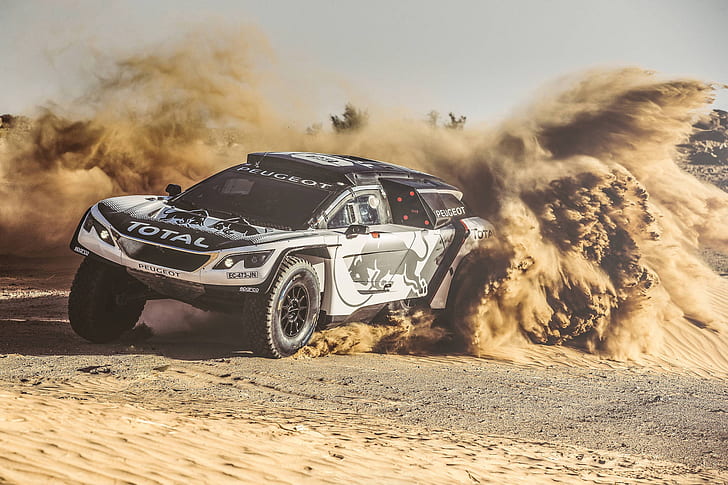 Peugeot, pasir, Rally, mobil, kendaraan, balap, Wallpaper HD