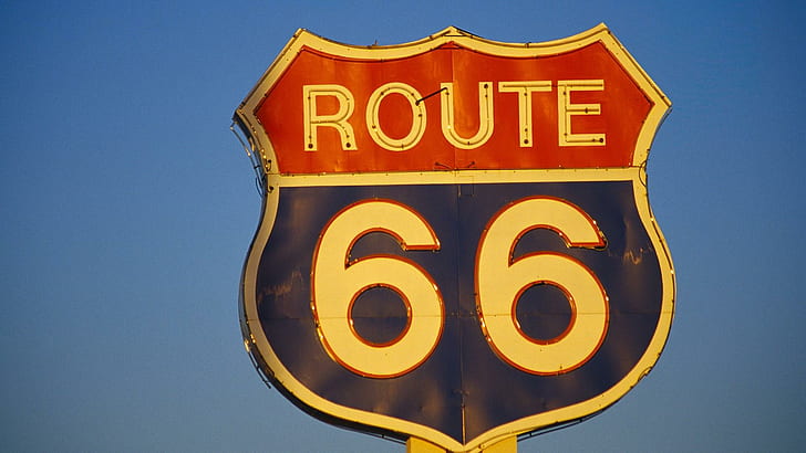Route 66 signe, vintage, route, néon, signe, classique, histoire, route, antiquité, voitures, Fond d'écran HD