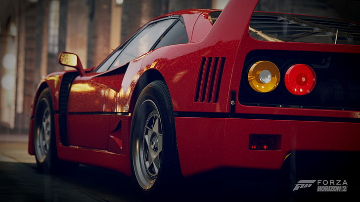 Ferrari, car, Forza Horizon 2, Ferrari F40, F40, red cars, vignette, HD wallpaper