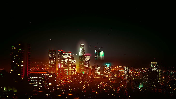 Grand Theft Auto, Grand Theft Auto V, miasto, Los Santos, noc, wieżowiec, Tapety HD