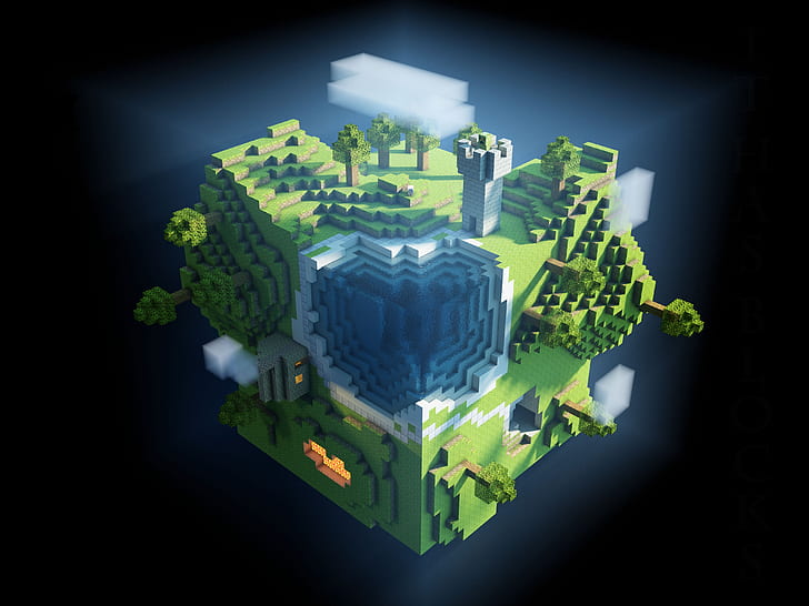 Minecraft, planeta, cubo, cubos, mundo, Fondo de pantalla HD