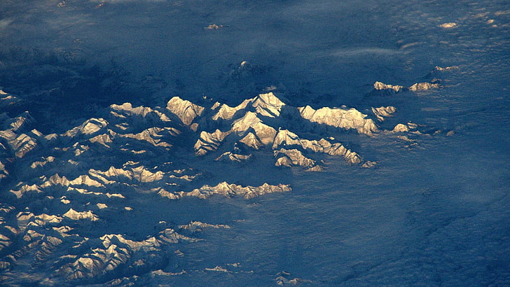 blaues und weißes Blumentextil, Erde, Wolken, Natur, Schnee, Berge, Mount Everest, Luftaufnahme, Terrassen, HD-Hintergrundbild