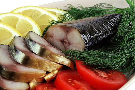 ryby, jedzenie, pomidory, Tapety HD HD wallpaper