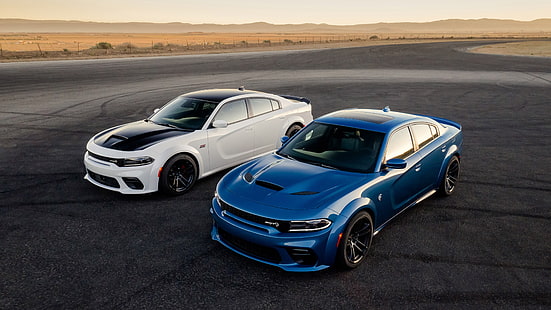 Dodge, Dodge Charger SRT Hellcat Widebody, Blue Car, Car, Muscle Car, White Car, วอลล์เปเปอร์ HD HD wallpaper