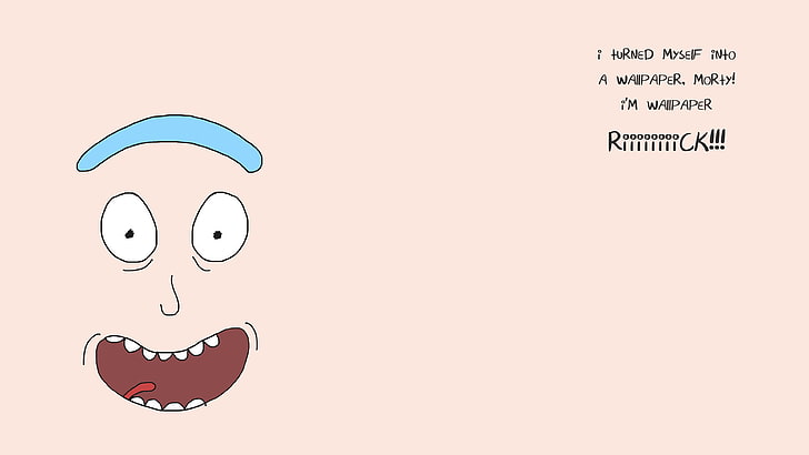 Ilustración de dibujos animados con superposición de texto, Rick y Morty, minimalismo, Fondo de pantalla HD