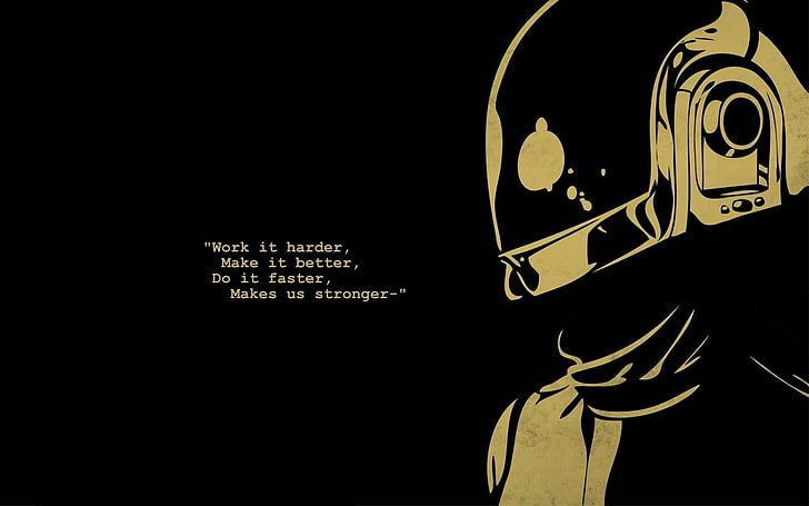 orang dengan ilustrasi helm, Daft Punk, lirik, latar belakang hitam, teks, minimalis, latar belakang sederhana, musik, karya seni, Wallpaper HD