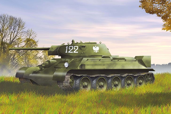 green battle tank, tank, ginger, Soviet, the crew, average, T-34-76, WW2., thirty-four, sample, Polish, 1942, HD wallpaper