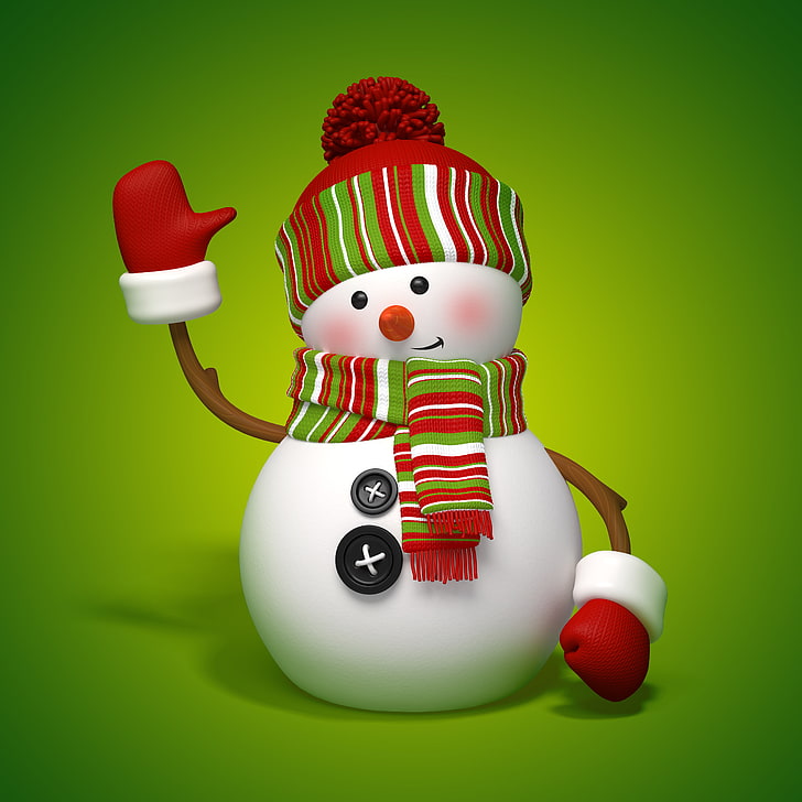 white and red snowman illustration, snowman, christmas, new year, cute, HD wallpaper