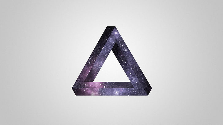 logotipo de la nebulosa del triángulo, Avicii, triángulo de Penrose, minimalismo, ilusión óptica, triángulo, estrellas, fondo simple, arte digital, arte espacial, Fondo de pantalla HD