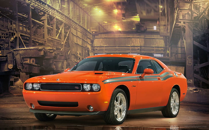 2009 Dodge Challenger RT Classic ภาพรถ Muscle 2 ประตูสีส้มปี 2009 หลบผู้ท้าชิงรถคลาสสิค, วอลล์เปเปอร์ HD