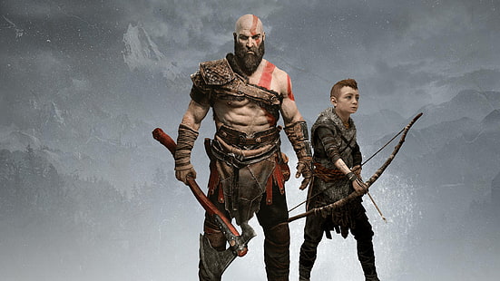Wallpaper digital God of War permainan karakter, God of War, Kratos, Atreus, Edisi Kolektor, PlayStation 4, 2018, Wallpaper HD HD wallpaper