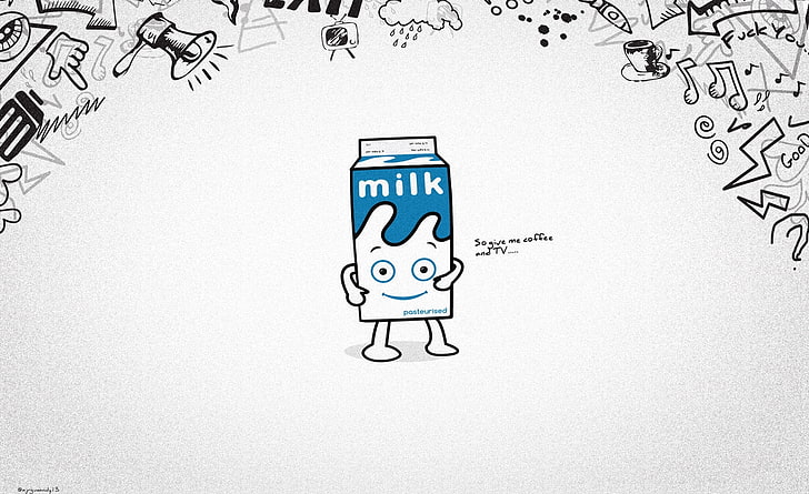 Coffee and TV, white and blue milk box illustration, Funny, coffee and tv, blur, blur milk, alive milk box, HD wallpaper