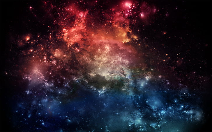 ファンタジー空間、赤と青の銀河の図、宇宙、ファンタジー、 HDデスクトップの壁紙
