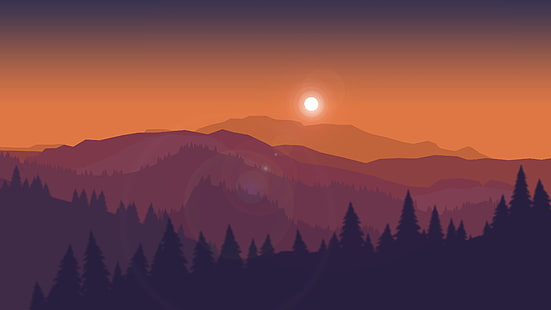 Matahari Terbenam, Pegunungan, Firewatch, Minimal, Siluet, HD, 4K, Wallpaper HD HD wallpaper
