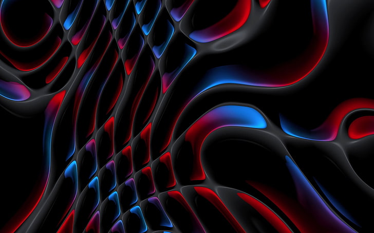 wallpaper digital merah dan biru, abstrak, render, CGI, seni digital, Wallpaper HD