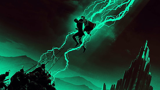 Thor, Universo cinematográfico da Marvel, Marvel Comics, super-herói, verde, preto, relâmpago, obras de arte, Thor 3, HD papel de parede HD wallpaper