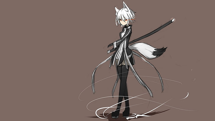 黒の衣装イラスト 刀 猫耳 白い髪を着ている少女 Hdデスクトップの壁紙 Wallpaperbetter