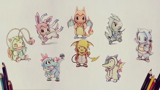 Pokemons illustration, Pokémon, ritning, videospel, HD tapet HD wallpaper