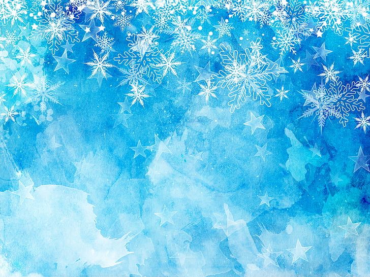 musim dingin, salju, kepingan salju, latar belakang, biru, Natal, Wallpaper HD