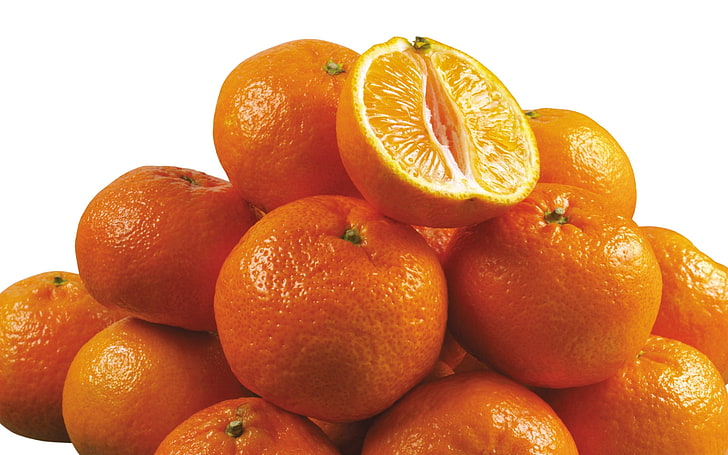 manojo de fruta de naranja, mandarina, rodaja, sabroso, Fondo de pantalla HD