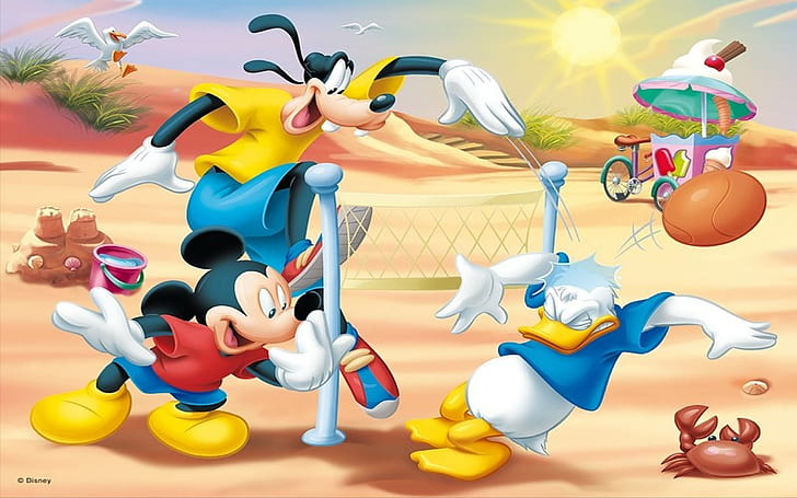 Mickey Mouse Goofy i Donald Duck Beach Volleyball HD Tapety 2560 × 1600, Tapety HD
