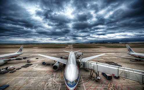 Американские авиалинии, посадка, серый самолет, самолет, самолет, hdr, самолет, HD обои HD wallpaper