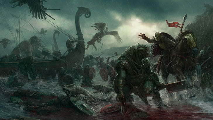 Fantasy, Battle, Creature, Drakkar, Viking, Warrior, HD wallpaper
