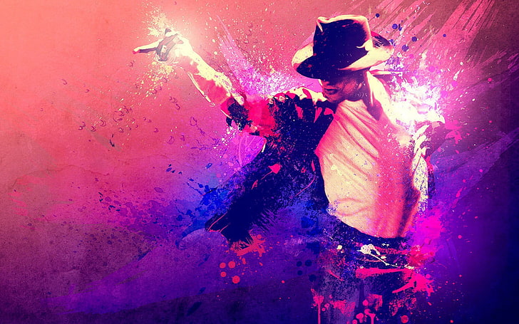 Michael Jackson digital tapet, dans, Michael Jackson, sångare, färgstänk, hatt, HD tapet