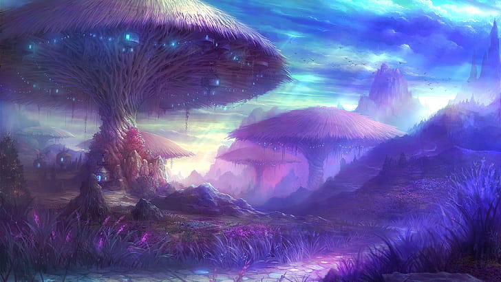 fantasy art magic mushrooms aion aion online, HD wallpaper